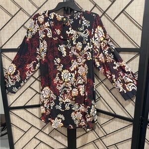 JM Collection Black Floral Scroll Long-Sleeve Blouse - 1X